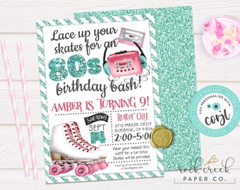 Roller Skating Birthday Invitation, 80s Roller Skating Invitation, Skating Rink, 1980s, Editable Birthday Party Template, Instant Download