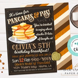 Pancakes & Pajamas Birthday Invitation, Pancake Breakfast Birthday, Pancakes and PJs, Editable Birthday Party Template, Instant Download
