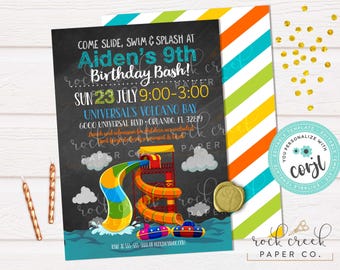 Verjaardagsuitnodiging waterpark, bewerkbare feestsjabloon (digitale download)
