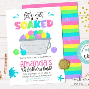 Water Balloon Birthday Invitation, Editable Party Template (Digital Download) White Pastel