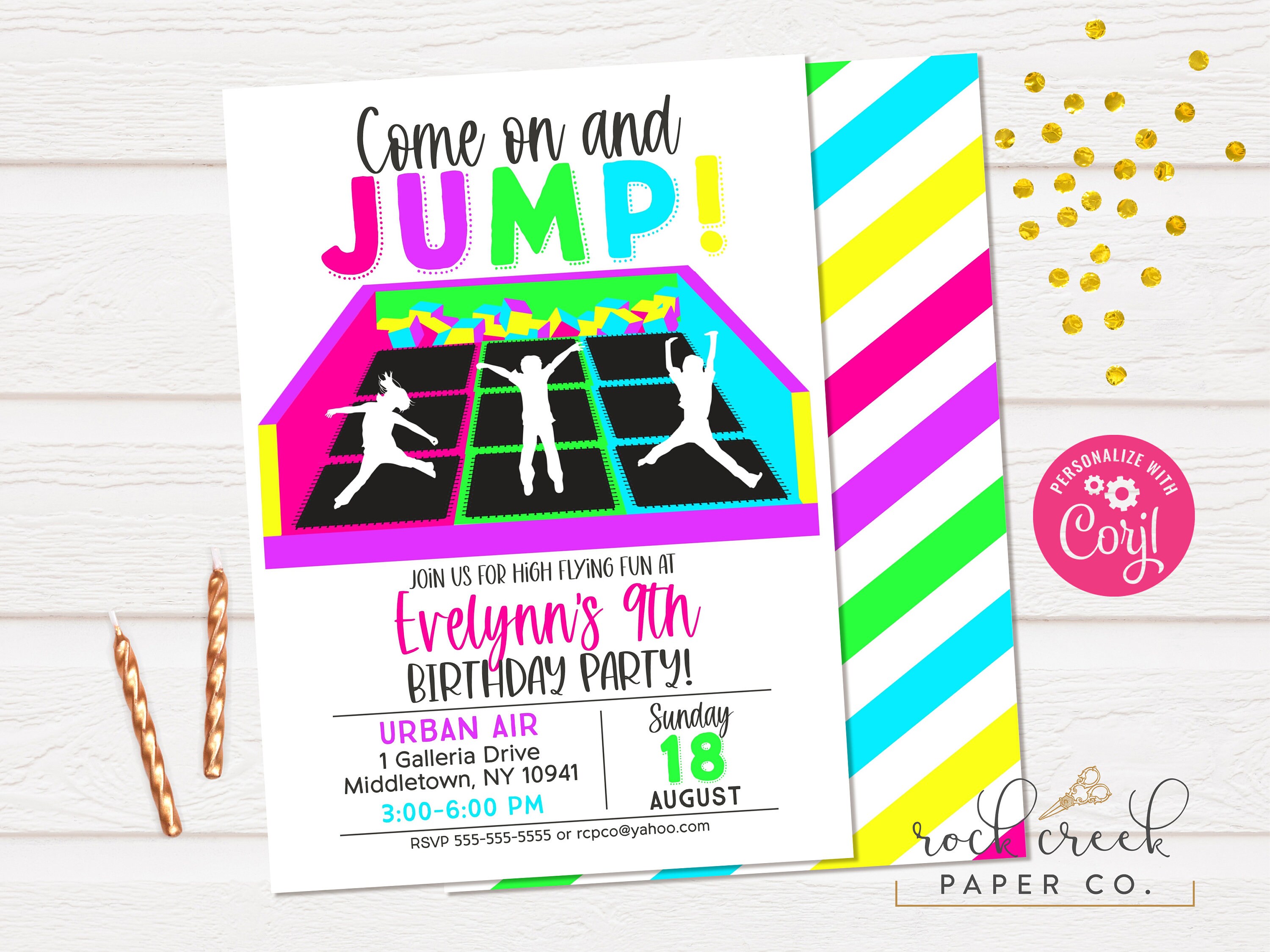 Set Of 25 Jumping Kids Birthday Party Invitations For Trampoline Park