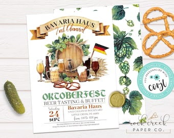 Oktoberfest-Einladung im Bierfass-Design, bearbeitbare Partyvorlage (digitaler Download)