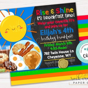 Breakfast Birthday Invitation: Editable Smiling Sun Party Template (Instant Digital Download, 7&quot;x5&quot;)