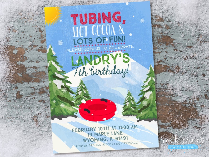 Snow Tubing Birthday Party Invitation Sledding Birthday Etsy
