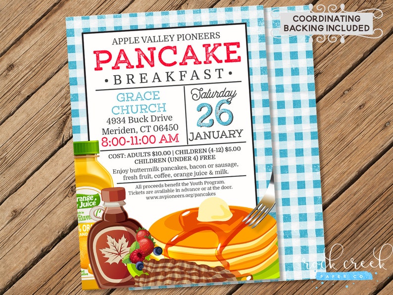 Pancake Fundraiser Invitation Breakfast Fundraiser School Etsy