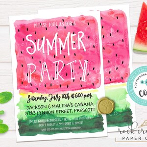 Watermelon Summer Party Invitation: Editable Party Template (Instant Digital Download, 5&quot;x7&quot;)