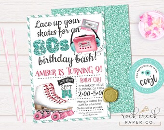 80s Roller Skating Birthday Invitation, Editable Party Template (Digital Download)