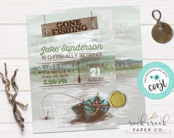 Fishing Retirement Party Invitation, Editable Party Template (Digital Download)