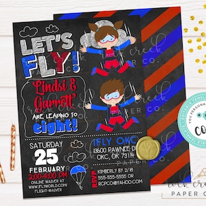 iFly Skydiving Twins Boy & Girl Birthday Invitation: Editable Party Template (Instant Digital Download, 5&quot;x7&quot;)