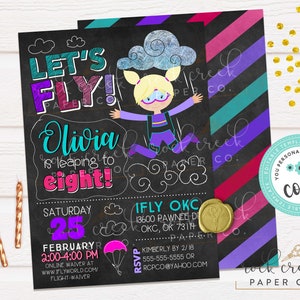 iFly Skydiving Invitation, iFly Birthday Invitation, Indoor Skydiving Party, iFly Party, Editable Birthday Party Template, Instant Download