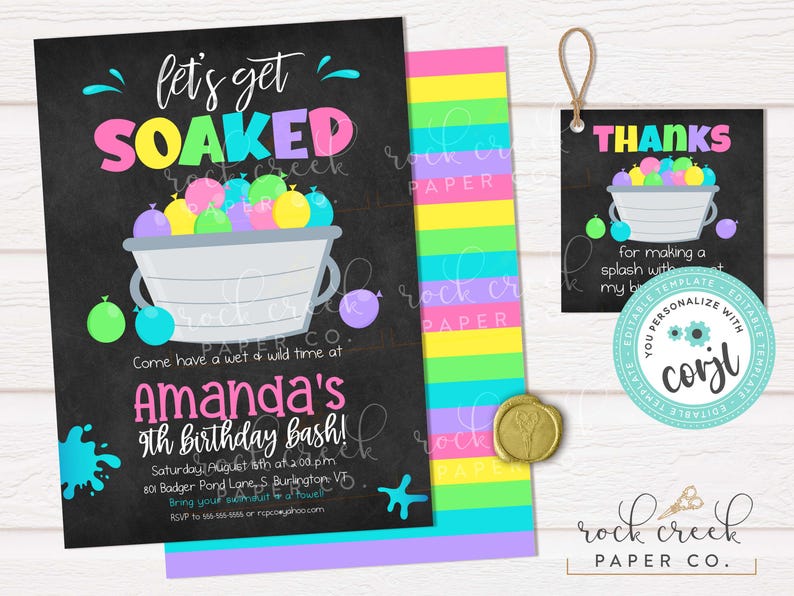 Water Balloon Birthday Invitation, Editable Party Template (Digital Download) image 4