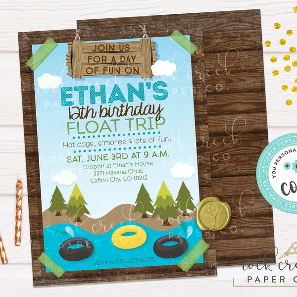 Float Trip Birthday Invitation, River Float Invitation, River Tubing, Inner Tubing, Editable Birthday Party Template, Instant Download