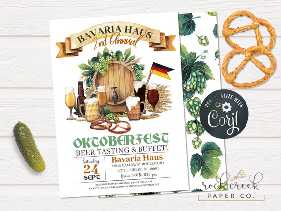 Oktoberfest Watercolor Beer Barrel Invitation Oktoberfest