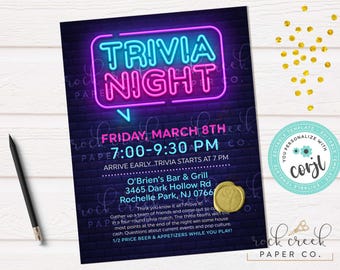 Trivia Night Invitation, Editable Quiz Event Template (Digital Download)