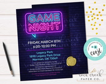 Neon Game Night Invitation, Editable Event Template (Digital Download)