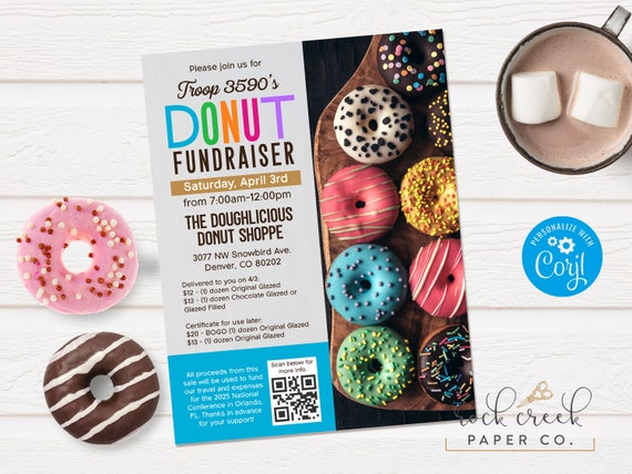 Donut Fundraiser Flyer, School Donut Fundraiser, Charity Donuts, Church Flyer, Doughnuts Sale, Digital Fundraiser Flyer, SAME DAY ACCESS Il_570xn