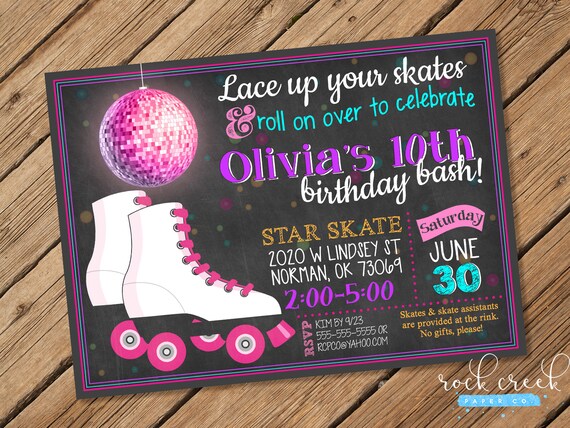 Chalkboard Roller Skating Invitation Roller Skating Birthday Etsy