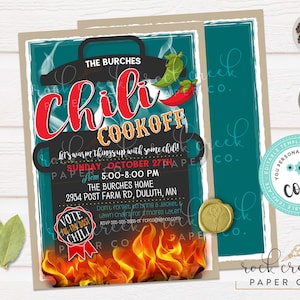 Chili Cookoff Invitation, Chili Competition Flyer, Chili Cooking, Cooking Competition Invite, Editable Event Template, Instant Download