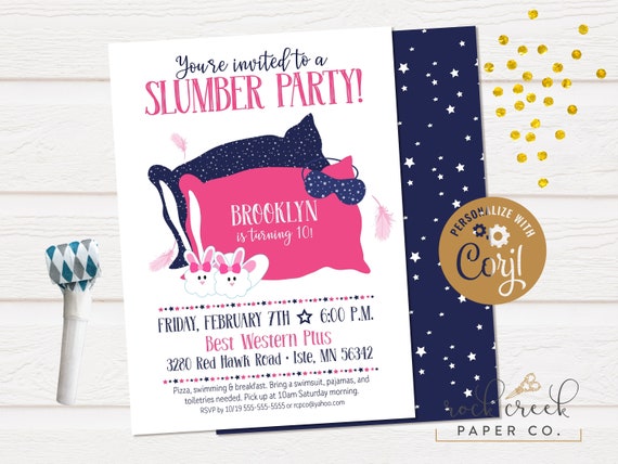Slumber Party Invitation, Sleepover Invitation, Pajama Party, Sleepover Birthday, Digital Birthday Invitation, INSTANT ACCESS Il_570xn