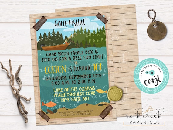 Fishing Birthday Invitation, Gone Fishing Invitation, Fishing Birthday  Party, Editable Birthday Party Template, Instant Download 