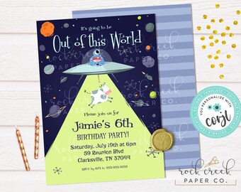 Alien UFO Birthday Invitation, Editable Party Template (Digital Download)