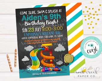 Waterpark Birthday Party Invitation, Splish Splash Bash Invitation, Water Slides Invite, Editable Birthday Party Template, Instant Download