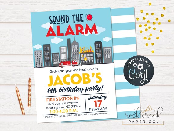 Fire Station Birthday Invitation, Fireman Invitation, Sound the Alarm Birthday Invitation, Digital Birthday Party Invitation, INSTANT ACCESS Il_570xn