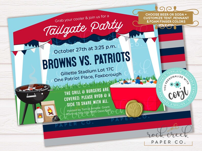 Tailgate Party Invitation, Editable Football Party Template (Digital Download) image 2