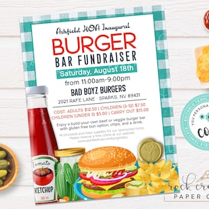 Burger BBQ Fundraiser Flyer: Editable Template (Instant Digital Download)