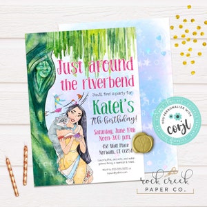 Pocahontas Birthday Invitation, Pocahontas Party, Grandmother Willow, Meeko, Flit, Editable Birthday Party Template, Instant Download