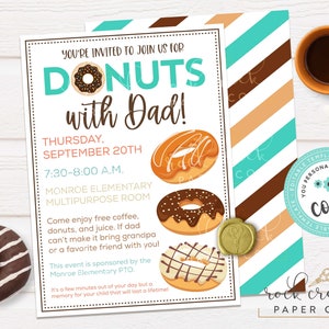 Donuts with Dad Invitation: Editable Breakfast Event Template (Instant Digital Download, 5&quot;x7&quot;)