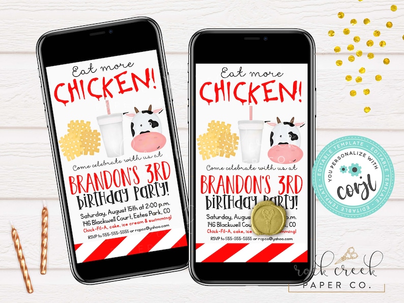 Eat More Chicken Smartphone invitation template