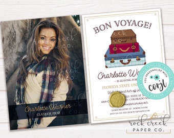 Luggage Stack College Send Off Invitation: Editable Party Template (Instant Digital Download, 5&quot;x7&quot;)