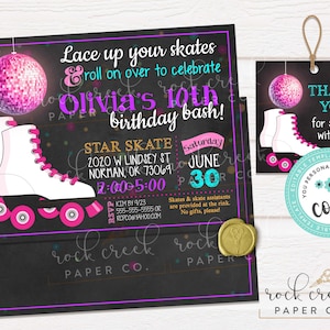 Roller Skating Birthday Invitation, Skating Rink Party, Disco Ball Skating Party, Editable Birthday Party Template, Instant Download