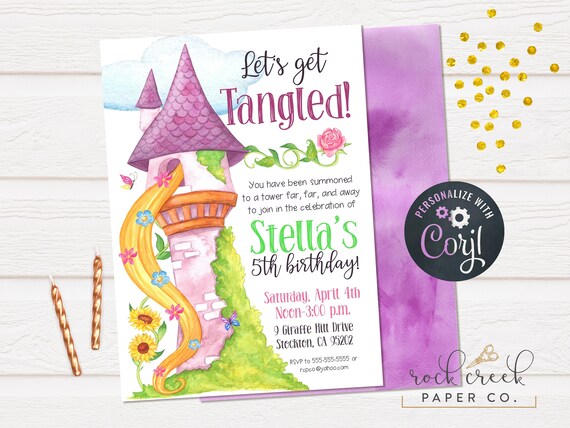 Rapunzel's Tower Birthday Invitation, Watercolor Rapunzel Invitation, Tangled Party, Digital Birthday Party Invitation, INSTANT ACCESS Il_570xn