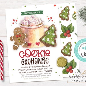 Christmas Cookie Exchange Invitation, Holiday Cookies, Cookie Recipes, Recipe Trade, Editable Christmas Party Template, Instant Download