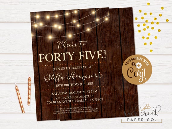 Rustic Wood Birthday Invitation, String Lights Invitation, Digital 21st 30th 40th 50th 60th 70th Birthday Party Invitation, INSTANT ACCESS Il_570xn