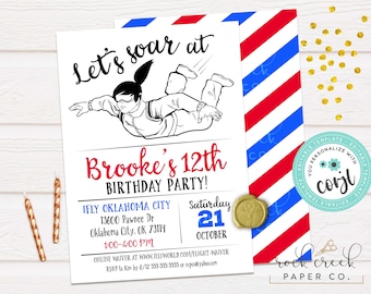 iFly Skydiving Birthday Invitation, iFly Birthday Invitation, Parachuting Party, Editable Birthday Party Template, Instant Download