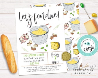 Let's Fondue Invitation, Fondue Party Invite, Melting Pot, Chocolate Fondue, Cheese Fondue, Editable Party Template, Instant Download