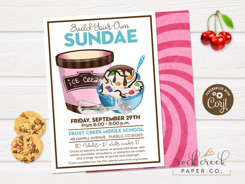 Ice Cream Sundae Invitation Build Your Own Sundae Fundraiser Etsy