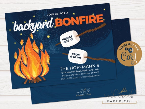 Backyard Bonfire Invitation, Bonfire and S'mores Invitation, Summer Bonfire, Summer Party, Digital Party Invitation, INSTANT ACCESS Il_570xn