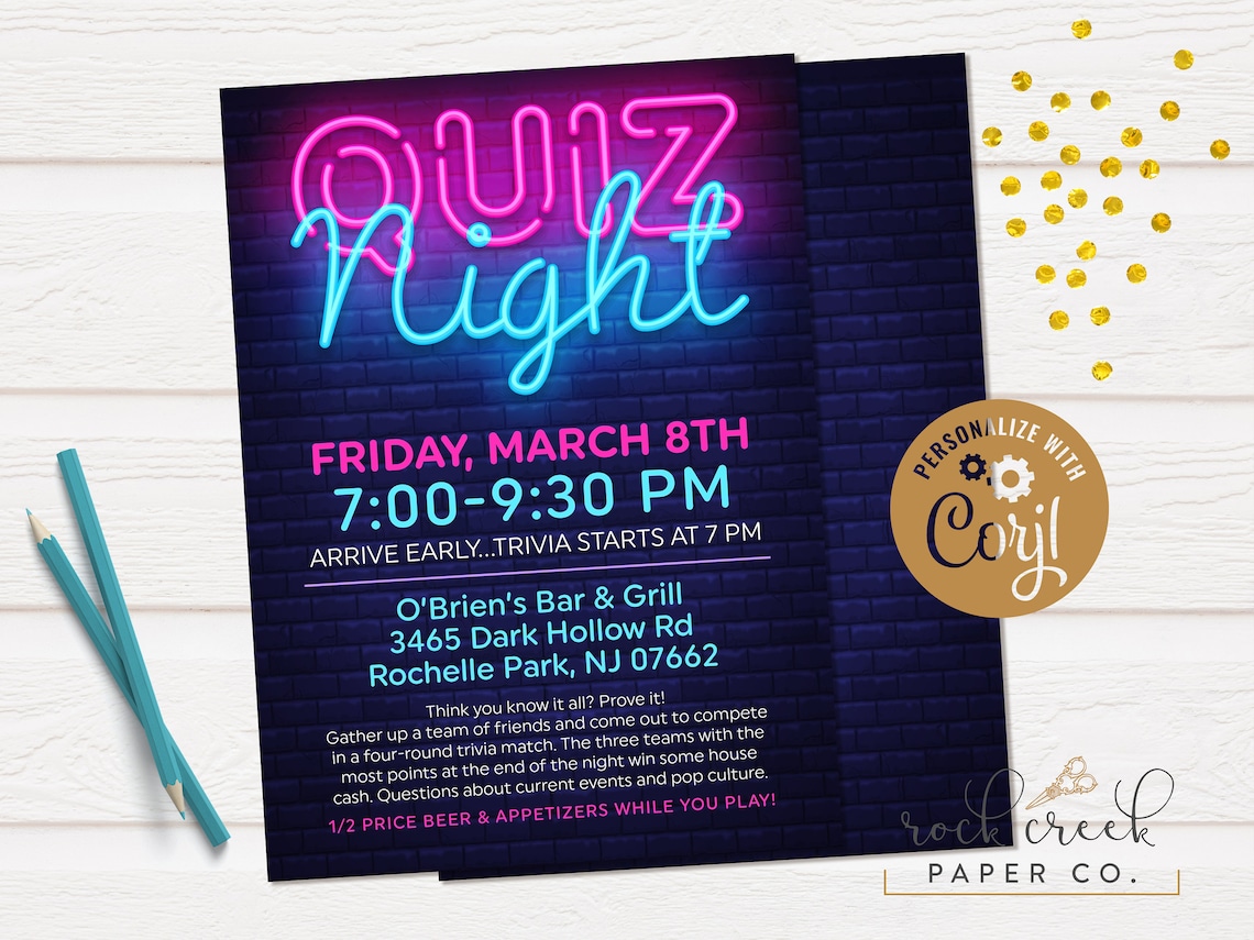 trivia-night-invitation-quiz-night-invitation-pub-quiz-etsy