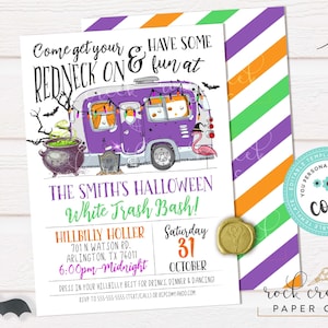 Halloween White Trash Bash Invitation, Redneck Hootenanny Party, Holiday Party Invite, Editable Halloween Template, Instant Download