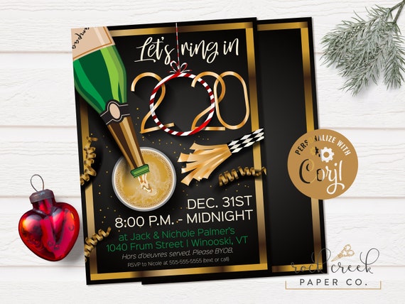 New Year's Eve Party Invitation, Champagne Bottle & Glasses Invitation, Digital New Year Party Invitation, INSTANT ACCESS Il_570xn