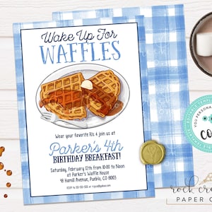 Waffles and Pajamas Birthday Invitation, Waffles and PJs Party, Breakfast Birthday, Editable Birthday Party Template, Instant Download