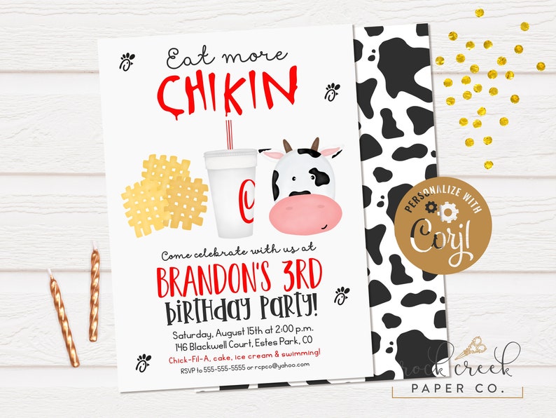 Eat More Chicken Birthday Invitation Chick-Fil-A Party | Etsy