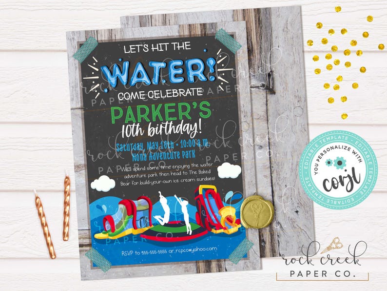 Water Park Birthday Invitation, Editable Adventure Park Party Template (Digital Download) Invite Only
