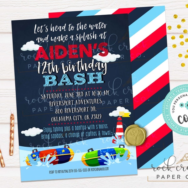 Inner Tubing Birthday Invitation, Float Birthday Invitation, River Float Invitation, Editable Birthday Party Template, Instant Download