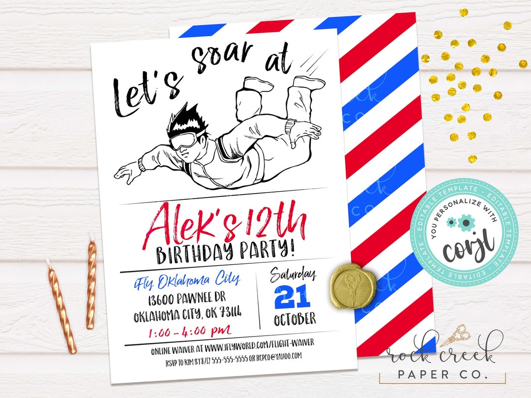 Ifly Skydiving Birthday Invitation, Ifly Birthday Invitation ...