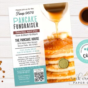 Pancake Breakfast Fundraiser Flyer: Editable Template (Instant Digital Download)